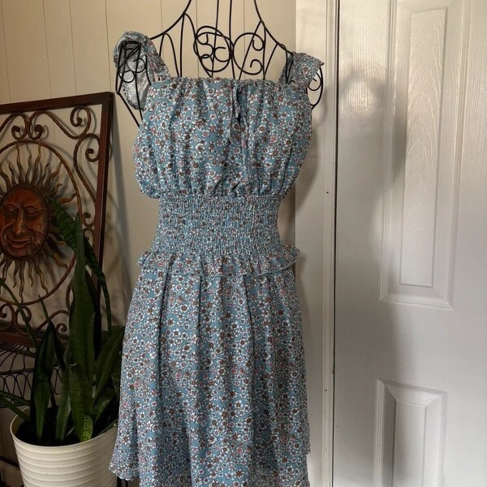 Primark Teal Floral Smocked Mini Dress